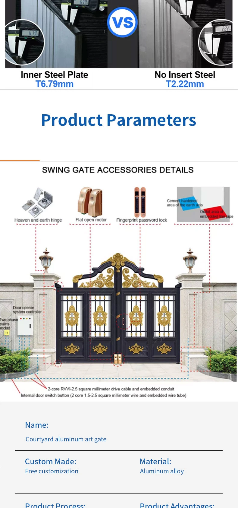 Aluminum Alloy Courtyard Villa Gate Country Yard Electric Double-Opening Gate Wrought Iron Garden Folding Gate